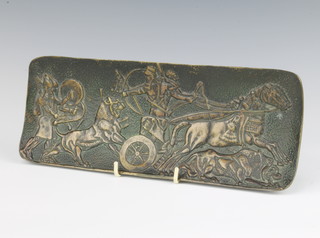 A Max Le Verrier, a rectangular cast bronze tray decorated charioteers 10cm x 27cm 