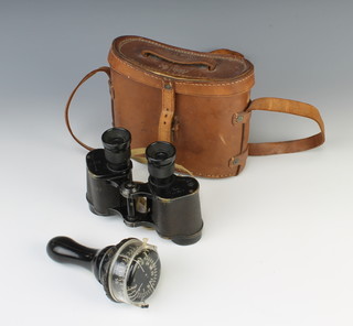 A pair of Air Ministry issue Watson-Baker Company Ltd binoculars marked X6 1942 and 6.E/293489, contained in a leather case marked binocular Prismatic No.2 case mk2 together with a hand bearing compass 