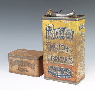 Of motoring interest, a Price's Motor Oil half gallon tin complete with funnel and outer lid 31cm h x 14cm w x 9cm d