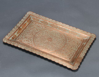 A rectangular Eastern engraved copper tray 49cm x 33cm 