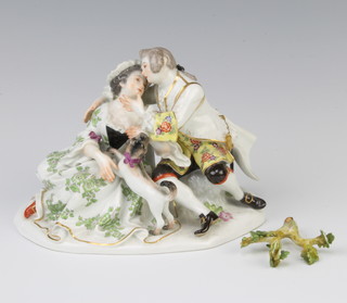 A 19th Century Meissen fete gallant group with a dog beneath a tree 15cm 