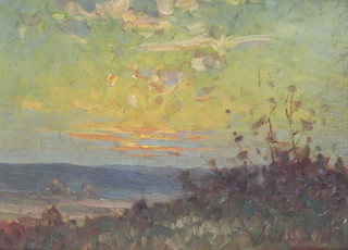 W H Burchill, oil on board, signed, a Somerset landscape view 23cm x 33cm 