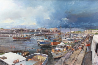 Clive Madgwick R.B.A. (1934-2005), oil on canvas, signed "Boulogne Harbour" 60cm x 90cm 