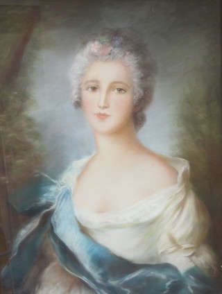 A 19th Century pastel study of a young lady with a blue silk scarf 55cm x 42cm 