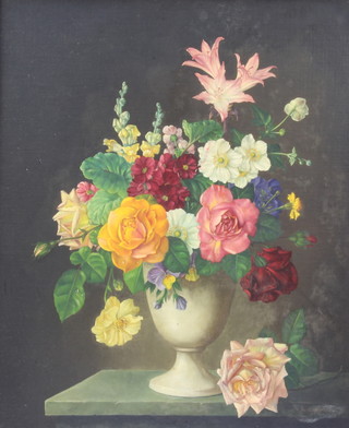 James Noble (1919-1989) signed, oil on board, still life study of a vase of flowers 60cm x 50cm 
