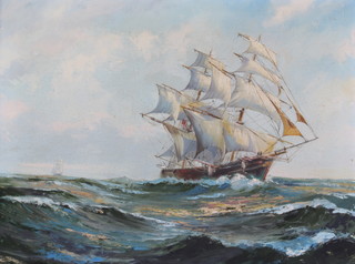 20th Century oil on canvas, unsigned, a maritime study 44cm x 59cm 