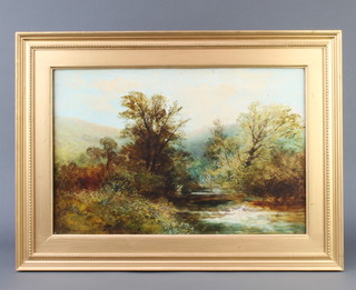 William Widgery (1822-1893), oil on canvas, signed, a river landscape 29cm x 46cm 