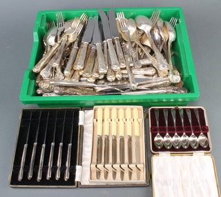 A quantity of silver plated Kings pattern cutlery and 3 cased sets