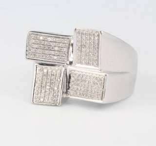 A 9ct white gold diamond set signet ring size V 9.2 grams 