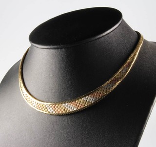 A 9ct 3 colour gold necklace, 32 grams, 38cm 