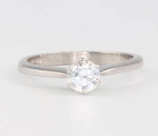A platinum single stone diamond ring approx. 0.5ct, size N 