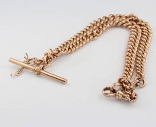 A 9ct yellow gold Albert with T bar and clasps 60.8 grams