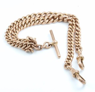 A 9ct yellow gold Albert with T bar and clasps 61.3 grams 