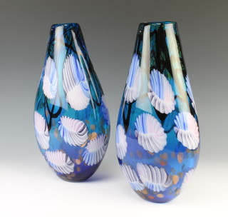 A pair of 20th Century Studio Glass flattened oviform vases 34cm 