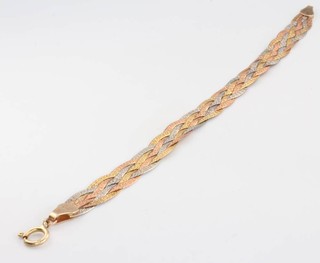 A 9ct yellow gold 3 colour bracelet 6.3 grams, 18cm 