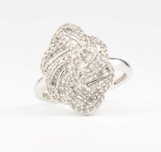 A 10ct white gold diamond cluster ring size P 1/2 