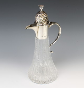 A silver mounted Brierley cut glass claret jug with fancy finial, designed by Anthony Elson, London 1987, 33cm 