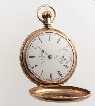 A lady's gilt cased Elgin fob watch with chased case 