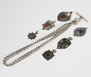 A silver Albert and 6 do. fobs, 114 grams