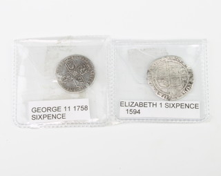 An Elizabeth I and a George II sixpence 