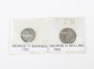 A George II sixpence and a George IV shilling 