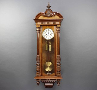 Gustav Becker, a Vienna style striking regulator, the 16cm enamelled dial with Roman numerals and subsidiary second hand contained in a walnut case (finial from bottom is missing)  