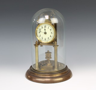A 400 day clock with enamelled dial and Arabic numerals contained in a gilt case, the back plated marked 76025 complete with glass dome 