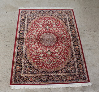 A Belgian cotton red and blue ground Kashan style rug 190cm x 140cm 