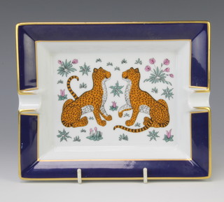 A Hermes rectangular ashtray decorated with leopards 20cm 