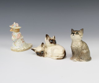 A Royal Doulton figure - Poppy Eyebright 10cm, a Royal Doulton seated kitten 10cm and 2 Siamese kittens 10cm  
