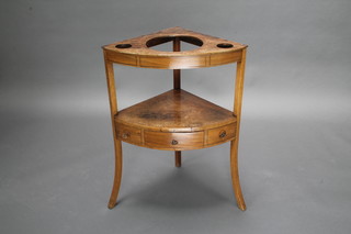 A Georgian mahogany corner wash stand with 3 bowl receptacles, the base fitted 1 long drawer, raised on outswept supports 79cm h x 58cm w x 41cm d 