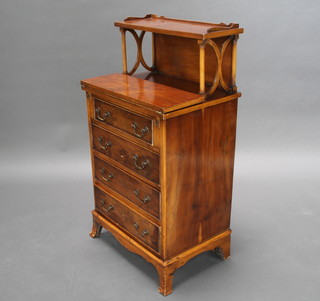 A Georgian style walnut finished bachelor's chest bureau, having a raised shelf and flip over top with inlaid leather writing surface above 4 long drawers, raised on bracket feet 100cm h x 54cm w x 39cm d 