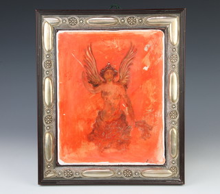 Dusica Savic Benghiat, a painted ceramic plaque "Red Angel From Pompeii" contained in a gilt metal frame 30cm x 24cm 