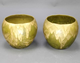 A pair of early 20th Century green pottery jardinieres by Clement Massier Pottery Golfe Juan, impressed marks 33cm diam 38cm