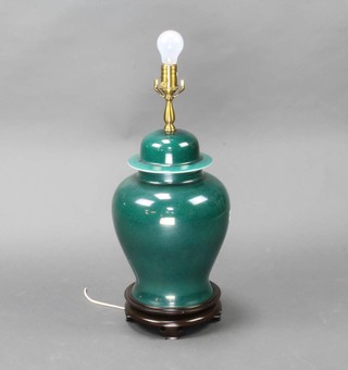 A Chinese green glazed baluster vase table lamp 40cm 