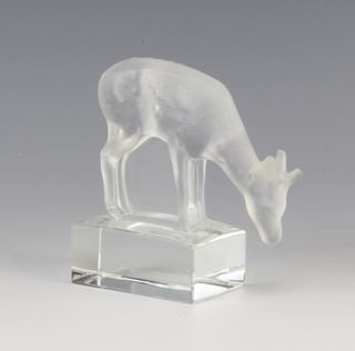 Lalique, a frosted and clear glass deer faun paperweight, Lalique France 8cm 