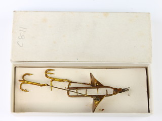 A rare Hardy No.3 Golden Sprat Crocodile fishing lure in original cardboard box  