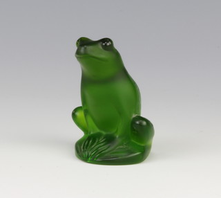 Lalique, a green glass paperweight in the form of a sitting frog 6cm h, etched R Lalique France