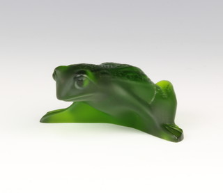 Lalique, a green glass paperweight in the form of a sitting frog, etched Lalique France 5cm w