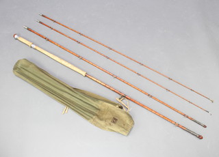 A Hardy split cane salmon fishing rod "The Greesed Line Rod" with 2 tips and ferrule stoppers  in correct bag