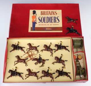 A sets of Britains Soldiers, Regiments of all Nations, no.39 Royal Horse Artillery with Gun and Escort complete with field gun, limber, 1 other officer, a horseman (body missing) and traces, boxed