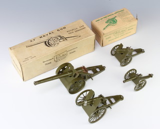 A Britains 4.7 Naval Gun no.1264 (some corrosion to the breach) boxed, a Britains Royal Artillery Gun no.1292 (some corrosion to the breach) boxed (box slightly damaged), together with 2 other Britains field guns 