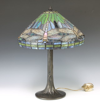A Tiffany style bronze table lamp with dragonfly shade 59cm h x 40cm diam. 