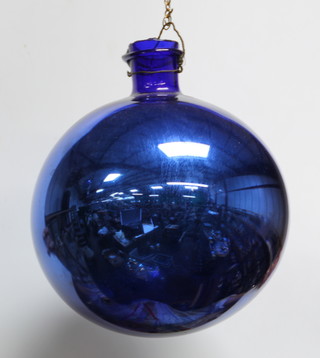 A blue glass "witches ball" 24cm diam. 