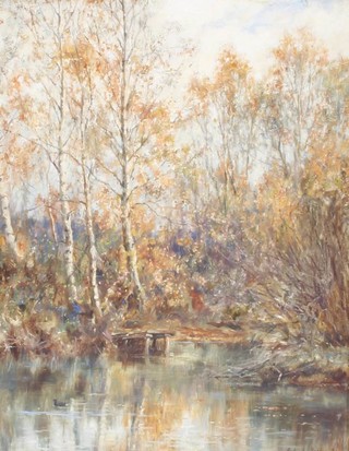 Robert Morley (1857-1941) oil on board, signed, a river stream with wild fowl, 42cm x 32cm label en verso