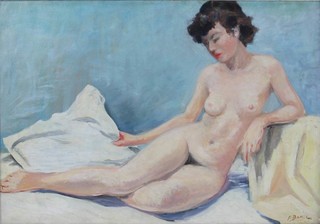 F Bange '40, oil on canvas, signed and dated study of a nude lady 45cm x 64cm 