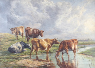 Thomas Sidney Cooper (1803-1902) RA, oil on canvas, signed and dated '64, study of cattle by a stream 44cm x 61cm 