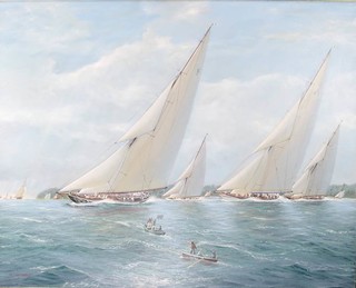**Michael James Whitehand, oil on canvas signed, "Britannia Leading The Fleet to Windward" 100cm x 125cm 