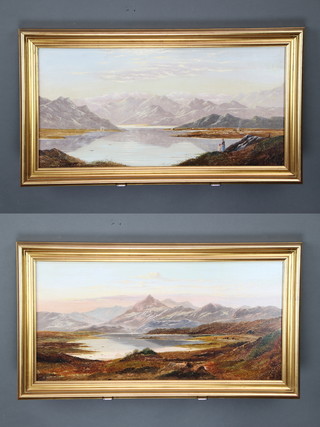 Leslie, 1871, pair of oils on canvas signed, extensive Welsh landscapes with figures 29cm x 59cm  