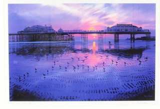 Phillip Dunn (b1945) print signed in pencil, "It's Never Too Late" a sunset study of the West Pier Brighton 47cm x 70cm 
